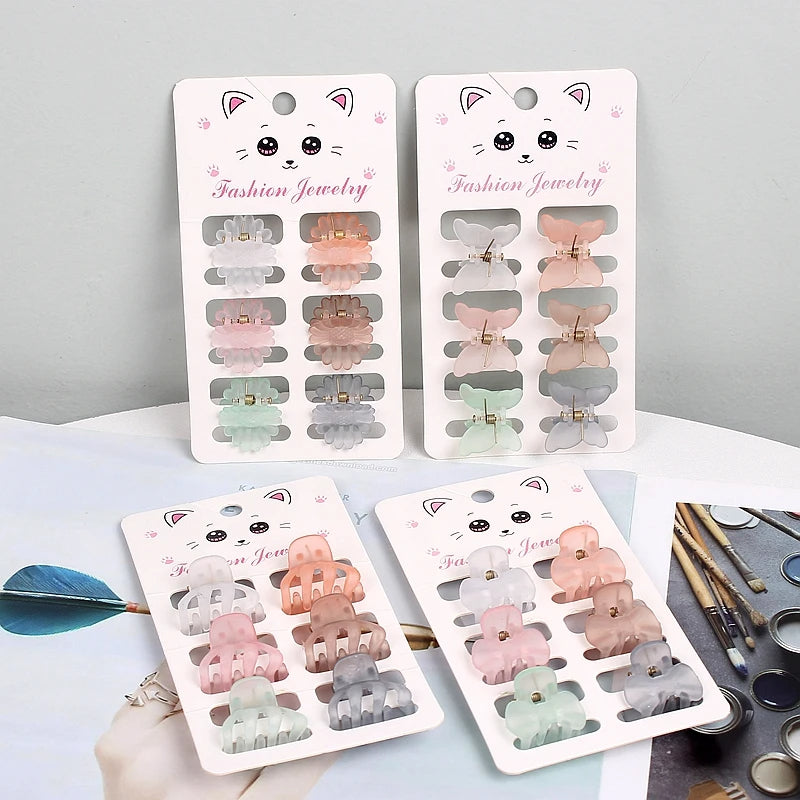 Mini Butterfly Hair Claw Set — Frosted Pastel, Pack of 6