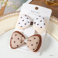 Coffee Colour Fabric Bow Hair Clips for Girls – Sweet Bread-Style Hairpins (2-Pack)