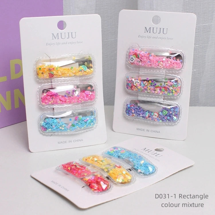 Quicksand Glitter BB Hair Clips for Girls – Gradient Sequin Side Bangs Clips (3-Piece Set)