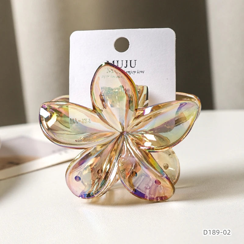 Frangipani Flower Hair Claw — Transparent, 8cm (Pink)
