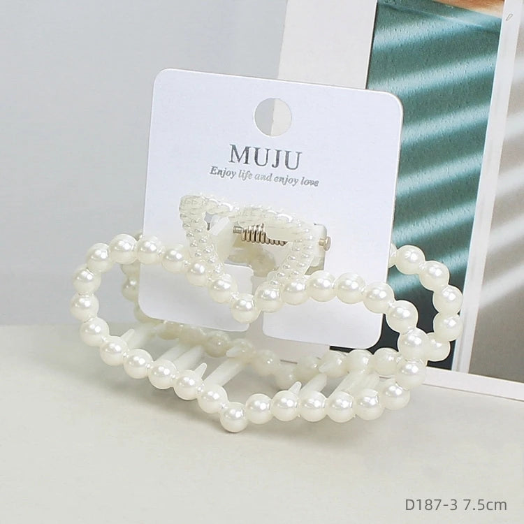 Korean Pearl Hair Claw Clip for Women – Mermaid Retro Temperament Shark Clip (7.5cm)