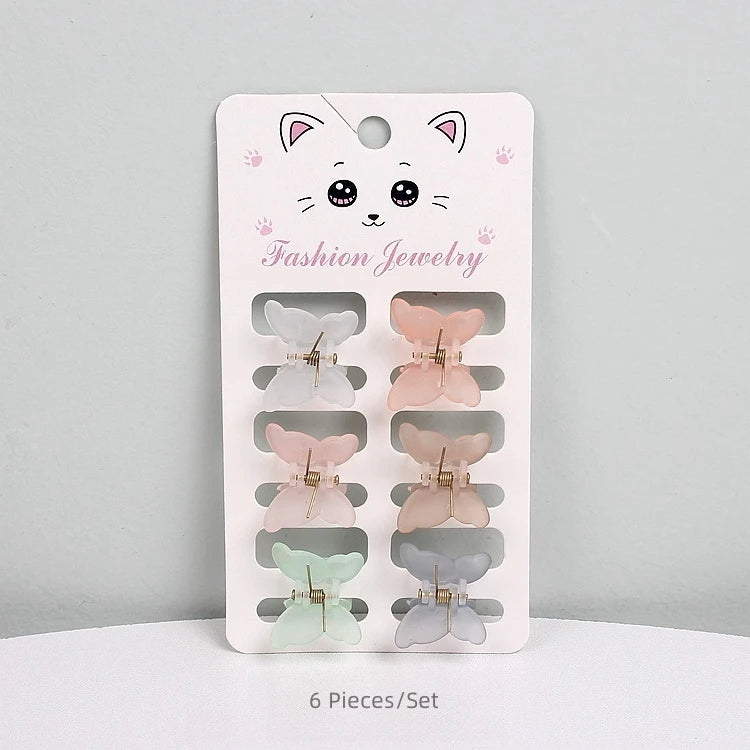 Mini Butterfly Hair Claw Set — Frosted Pastel, Pack of 6 (Mixed)