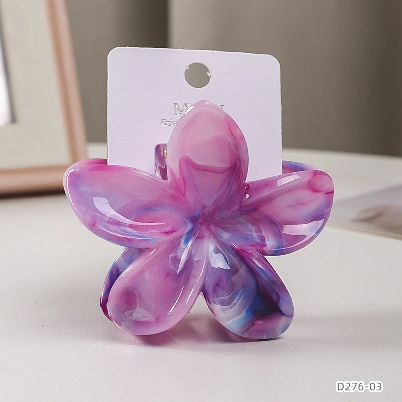 Chroma Flower Hair Claw Clip for Women – Gradient Marble Floral Claw (8cm)