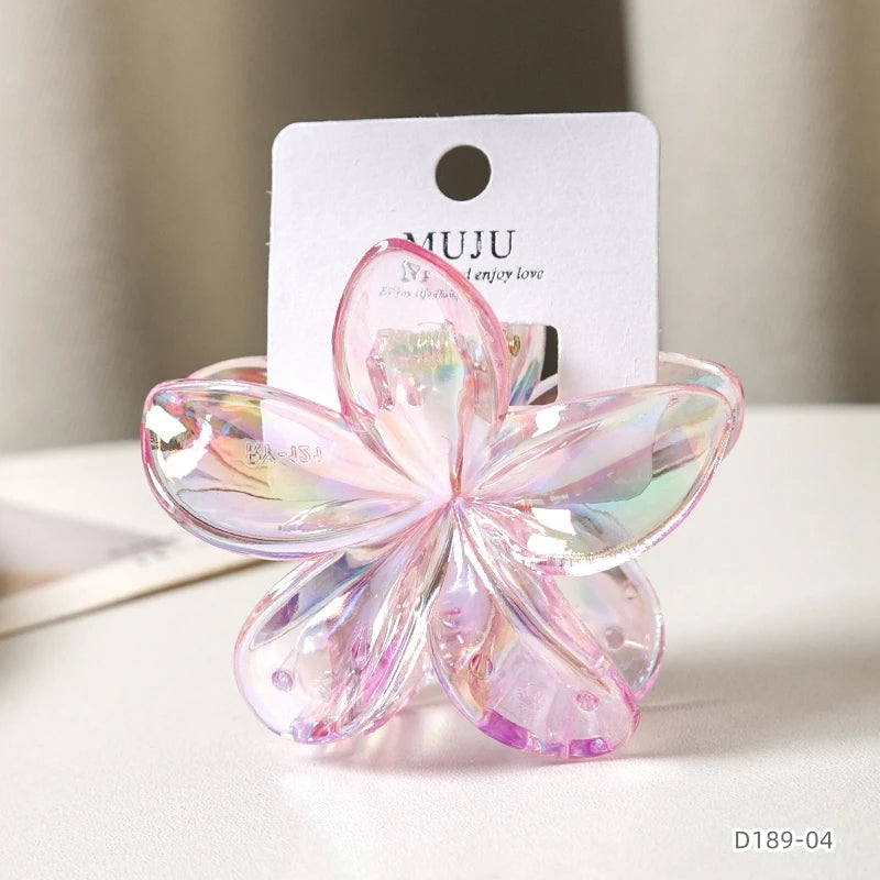 Frangipani Flower Hair Claw — Transparent, 8cm (Purple)