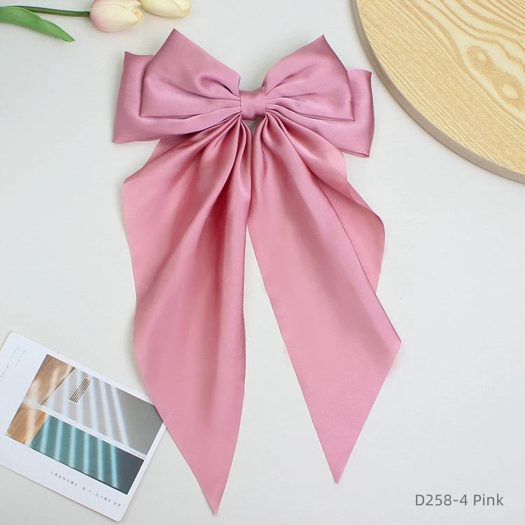 Oversized Silk Ribbon Butterfly Hair Clips for Women – Long Tail Bow Barrettes (40cm)