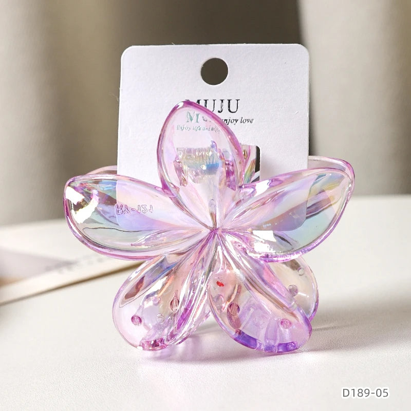 Frangipani Flower Hair Claw — Transparent, 8cm (Green)