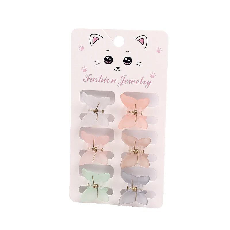 Mini Butterfly Hair Claw Set — Frosted Pastel, Pack of 6 (Mixed)