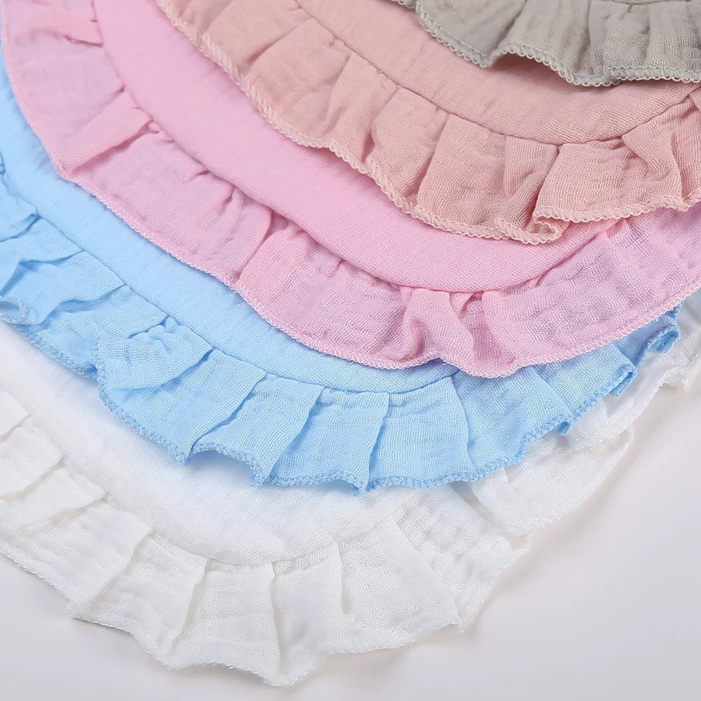 Ruffled Solid Color Soft Breathable Comfortable Cotton Muslin Baby Frilly Bibs Saliva Burp Cloth Baby Bandana Drool Cloth