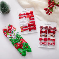 10PCS Christmas Baby Girls Hair Clips Ribbon Santa Claus Gift Socks Tree Resin Hair Bows Xmas Dance Party Hairpins Set