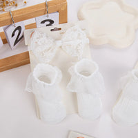 White Christening Lace Headband & Ruffle Socks Set — 3 Piece