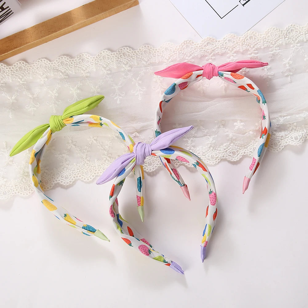 Sweet Girls Kids Hair Accessories-Strawberry Knot Headband Candy Color Rabbit Ear Princess Hairband Wholesale
