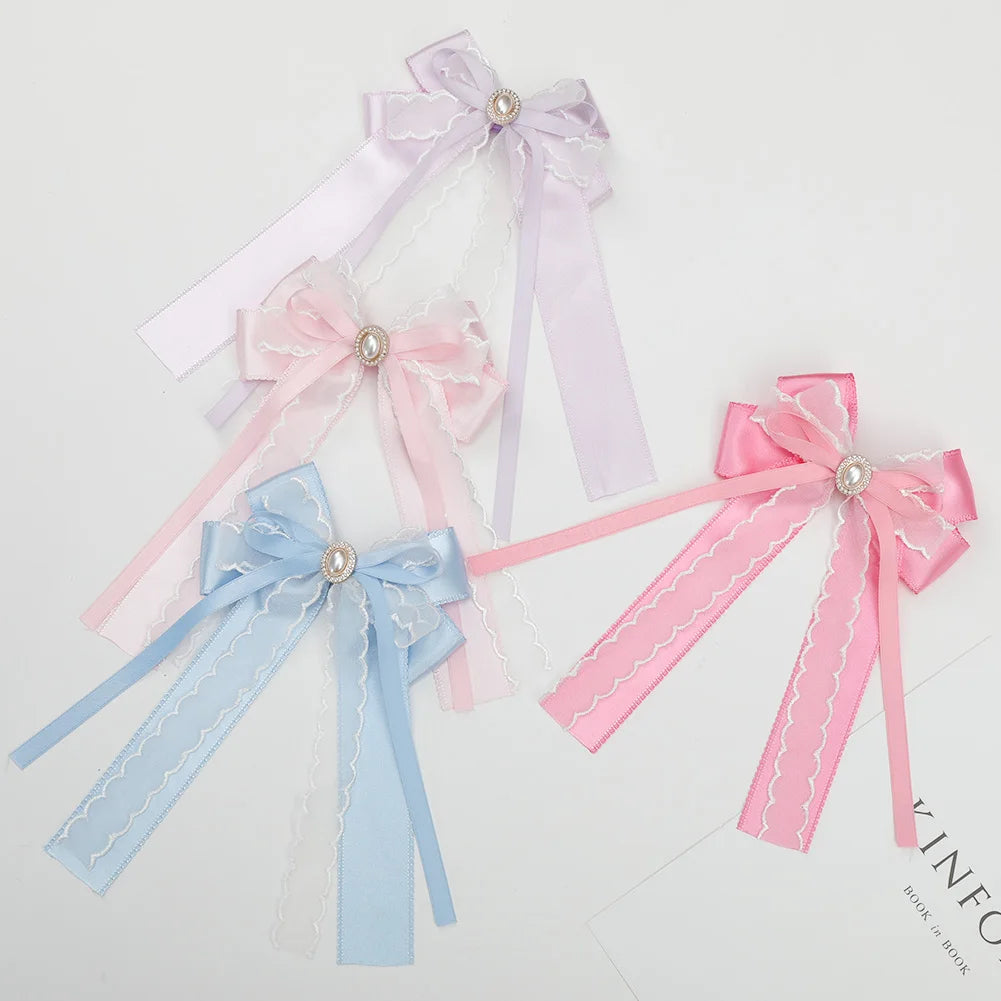 New Fashion Boutique DIY Baby Girl Vintage Ribbon Lace Hair Clips School Uniform Bow Pearl Wedding Party Girl Hair Pin