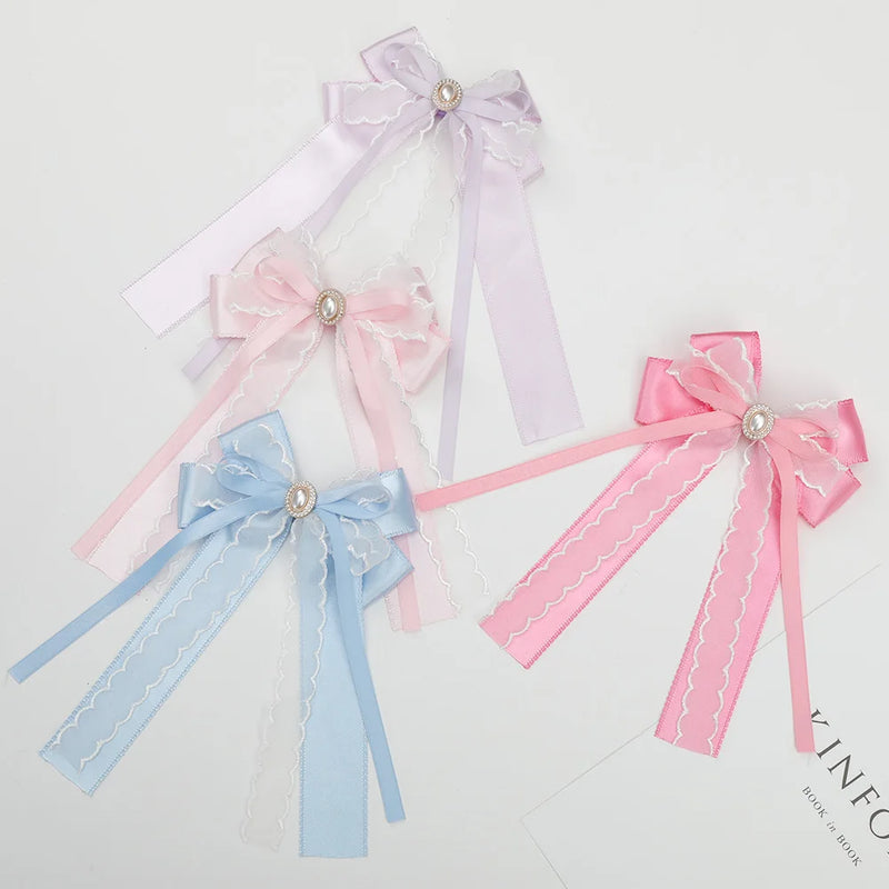New Fashion Boutique DIY Baby Girl Vintage Ribbon Lace Hair Clips School Uniform Bow Pearl Wedding Party Girl Hair Pin
