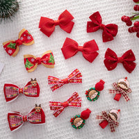 2PCS Christmas Hairgrips New Year Red Hair Bows Clips Set Ribbon Snowflake Little Girls Resin Hairpins