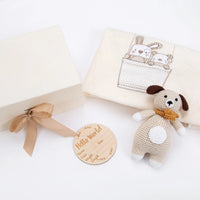 Crocheted Puppy Newborn Blanket Gift Set — Floral Cotton