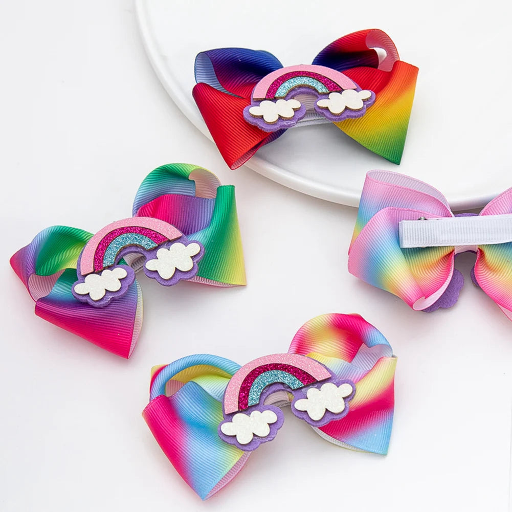 Spring/Summer Fancy Rainbow Hair Bows Hairclips Toddler Girls Cute Ribbon Hairclips Boutique DIY Baby Girl Hair Accessories