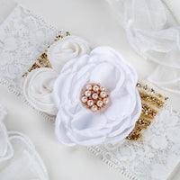 Hot Selling Newborn Floral Photography Props Soft Elastic Hair Band Casual Knitted Pearl Rhinestone Lace Headbands Socks Set