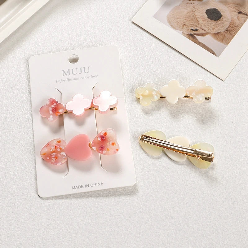 Korean Acrylic Heart Hair Clips for Women – Minimalist BB Hairpins (2-Pack)