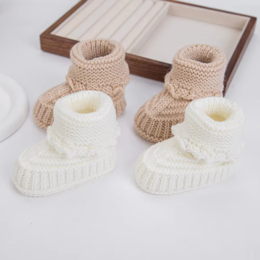 Newborn Winter Knit Booties — Soft Cotton, 0–12M
