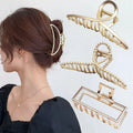 Korean Gold Alloy Hair Claw Clips for Women – Temperament Pastel Rectangle Claws (10–11cm)