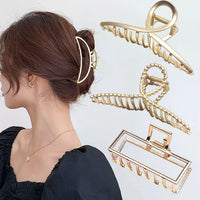 Korean Gold Alloy Hair Claw Clips for Women – Temperament Pastel Rectangle Claws (10–11cm)