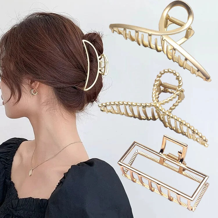 Korean Gold Alloy Hair Claw Clips for Women – Temperament Pastel Rectangle Claws (10–11cm)