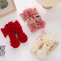 Designer Baby Girls Princess Socks Set with Tulle Trim Flower Hair Band Toddler Dance Spring Summer Accessories