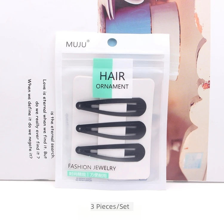 Korean Water Drop Barrette Hair Clip for Women – Sleek Black Metal Hairpin