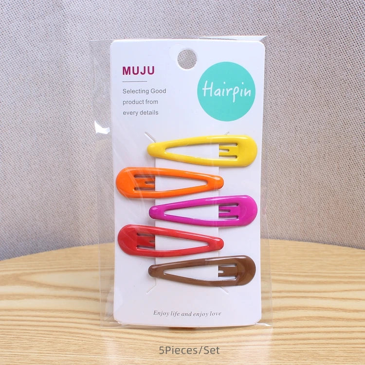 Candy Colour Metal Hair Clips for Girls – Sweet Water Drop Style (5-Piece Set)
