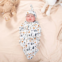 Newborn Swaddle Blanket & Knit Cap Gift Set — Floral Print