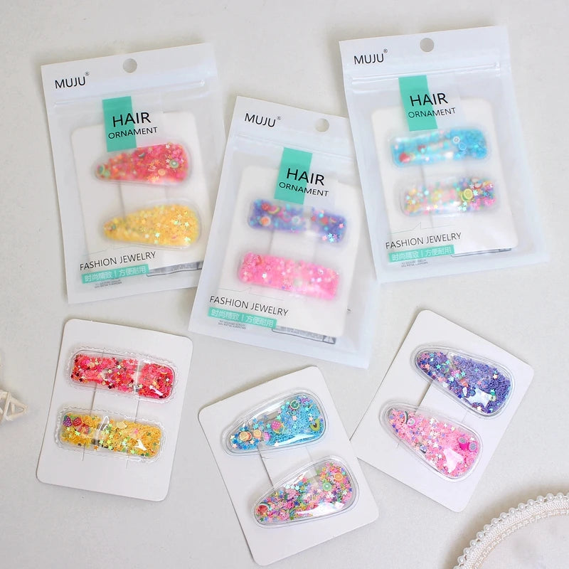 Korean Sequin Quicksand BB Hair Clips for Girls – Gradient Hairpins (2-Pack)
