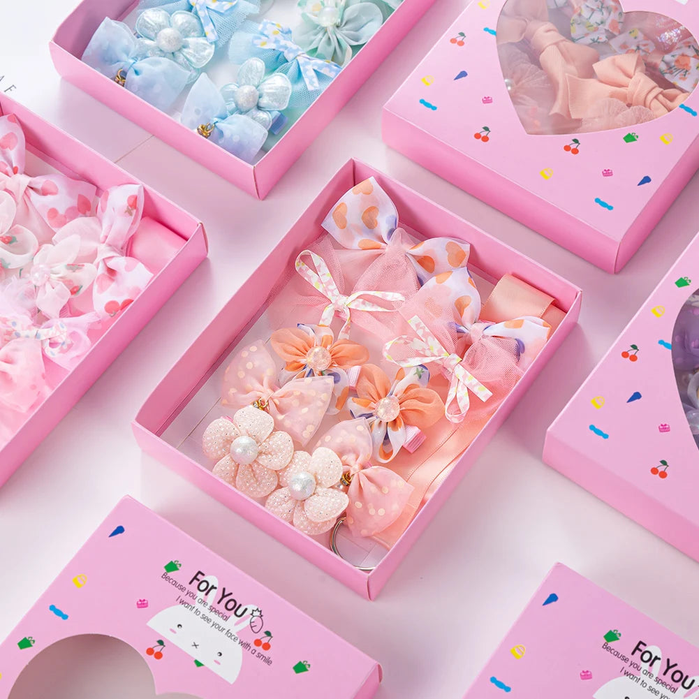10Pcs Children Cute Hair Pin Set Sweet Chiffon Pearl Flower Styling Girls Hair Clips Set Lovely Princess Hairpin in Box