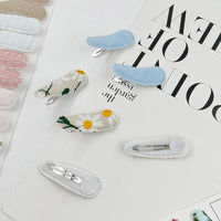 10Pcs Floral Printed Embroidery Cotton Hair Clips Barrettes Hairpins Snap BB Clips Hair Bows for Girls Hair Accessories Set