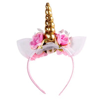 Gold Unicorn Horn Headband Floral Crown Hair Band for Kids Baby Girl Hair Accessory Photo Prop