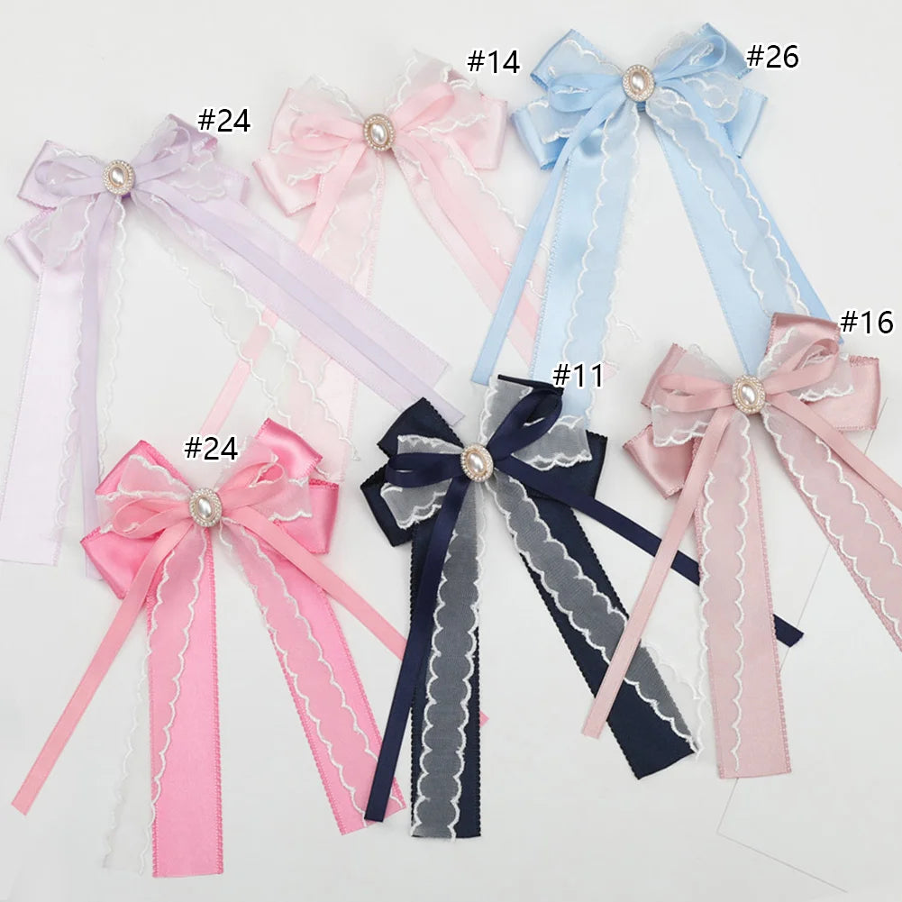 New Fashion Boutique DIY Baby Girl Vintage Ribbon Lace Hair Clips School Uniform Bow Pearl Wedding Party Girl Hair Pin