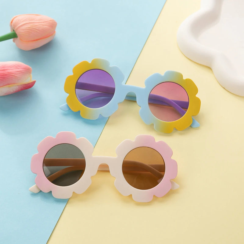 Boy Girls Toddler Sun Flower Shape Cute Tie Dye Kids Sunglasses Retro UV400 Round Frame Sun Glasses Outdoor Sunglasses