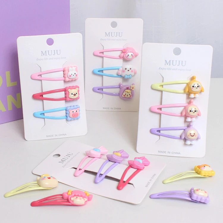 Colourful Cartoon Bow Hair Clips for Kids – Sweet Resin Hairgrips (3-Piece Set)
