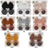 Kids Bear Sunglasses Headbands Sets Beach Waffle Bowknot Hairband Glasses Combination Cute Baby Photography  Accessories