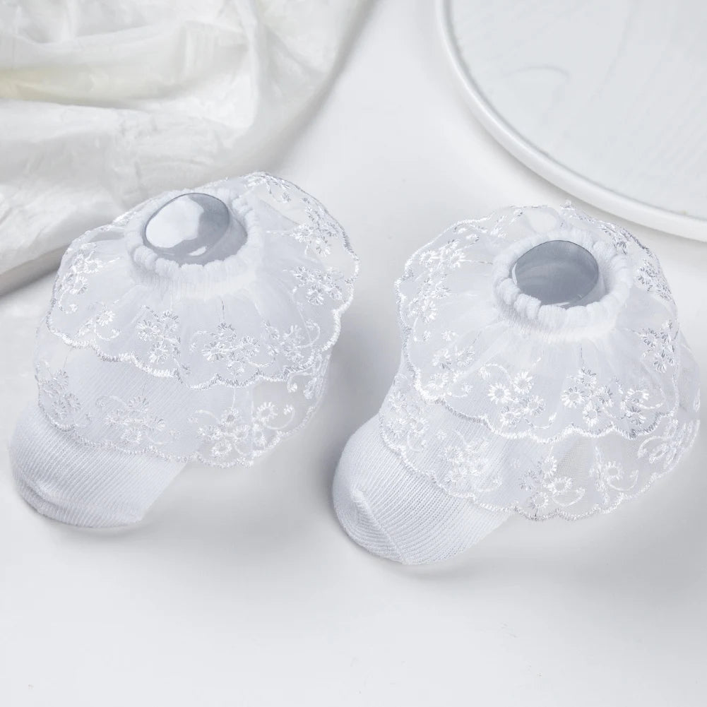 New Arrive White Lace Socks and Headband Set Baby White Headband for Baptism Princess Hair Accessories