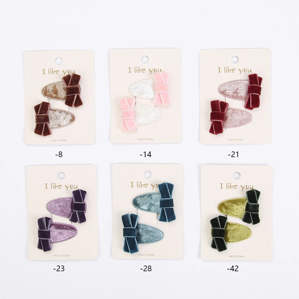Mini Velvet Bow Snap Hair Clips for Kids — Pack of 2