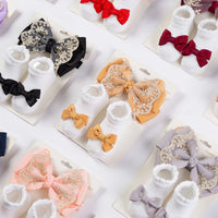 Baby Gold Thread Lace Ribbon Bow Headband and Sock Set Luxurious Baby Gift Including Comfy Socks