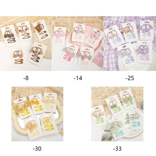 5Sets/Group Simple Sweet Lovely Simple Hair Ties Rubber Band with Drop BB Hair Clips Set Hair Accessories for Kids Girls
