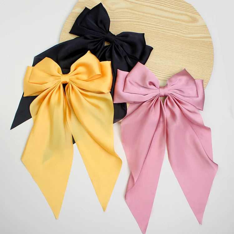 Oversized Silk Ribbon Butterfly Hair Clips for Women – Long Tail Bow Barrettes (40cm)