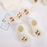 Nylon Princess Luxury Florals Baby Headband Socks Knitted Dress Set Anti-Slip Cotton Accessories Breathable Spring
