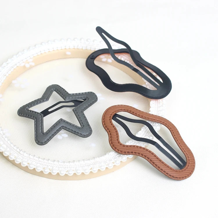 Korean Cloud & Star Snap Hair Clips – PU Leather Hairpins for Women (2-Piece Set)