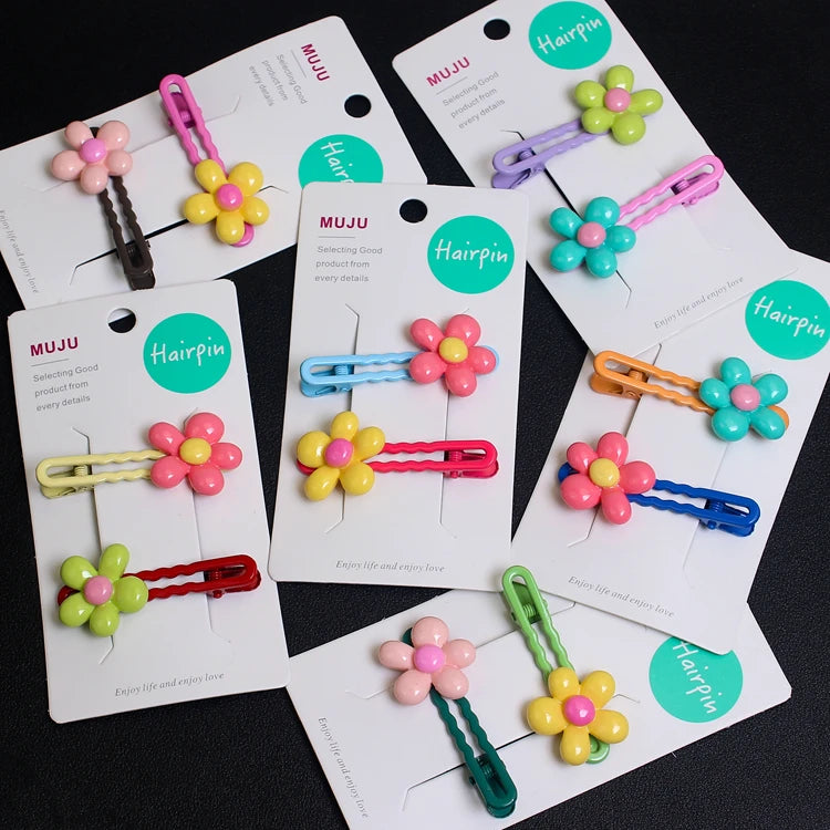 Korean Flower Side Hair Clips for Girls – Sweet Princess Spring Hairpins (2-Pack)