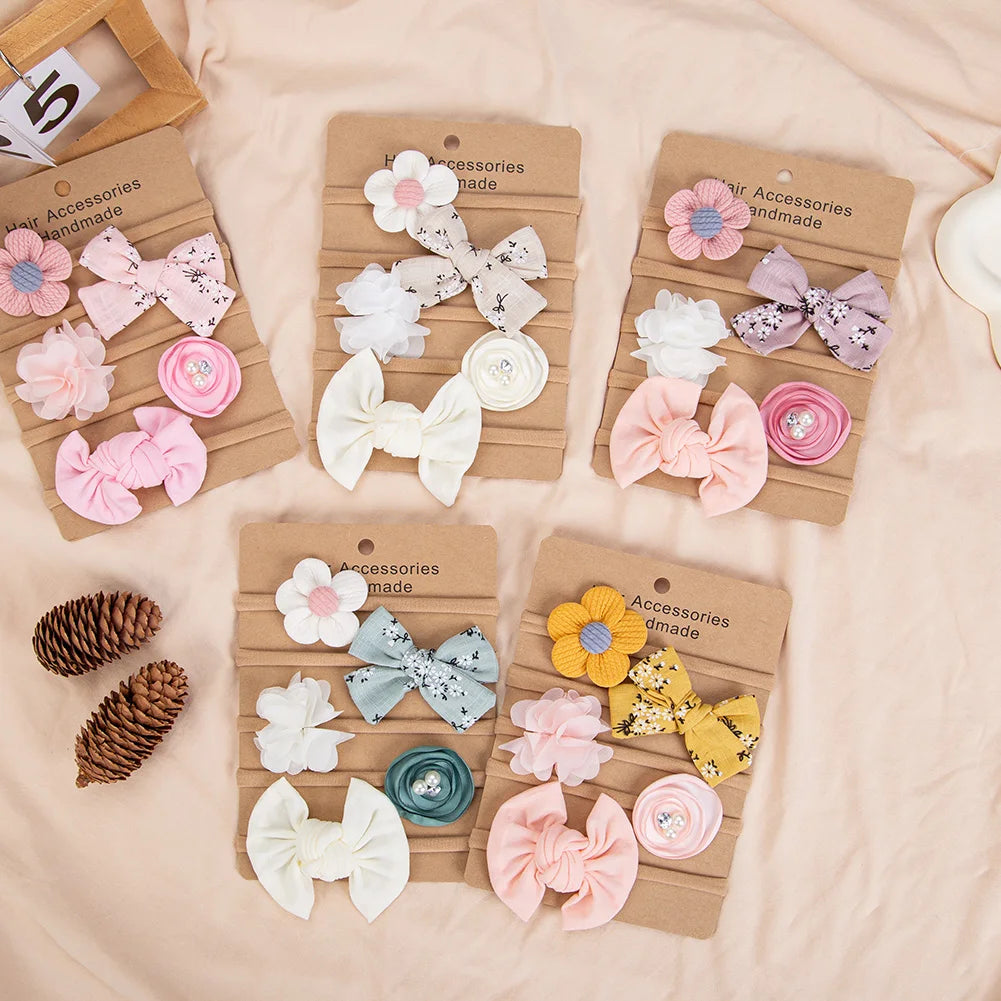 Princess Flower Headband Set — Nylon, Pack of 5 (0–4Y)