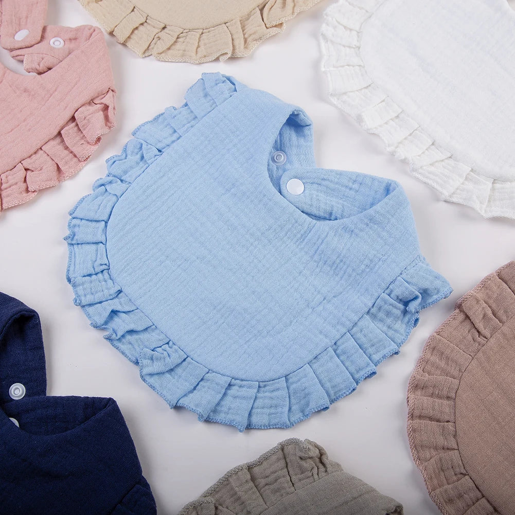 Ruffled Solid Color Soft Breathable Comfortable Cotton Muslin Baby Frilly Bibs Saliva Burp Cloth Baby Bandana Drool Cloth