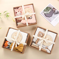 6pcs Animal Rattles Gift Box New Design Wooden Crochet Lion Bells Music Teething Bracelet Pacifier Dummy Clips Baby Products Toy