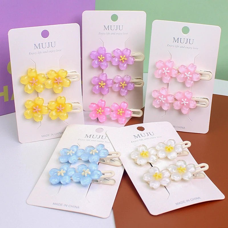 Jelly Sakura Flower Side Hair Clips for Girls – Sweet Summer Bangs Hairpins (2-Pack)
